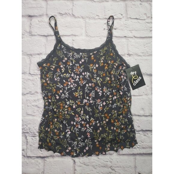 Art Class Girls Size XL Grey Floral Print Lace Accent Tank Top - Picture 1 of 6